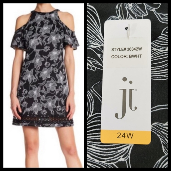 Julia Jordan Cold Sholder Flower Print Dress Sz 24W - Picture 1 of 14